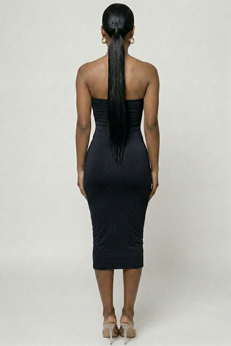 Strapless Tube Bodycon Midi Dress