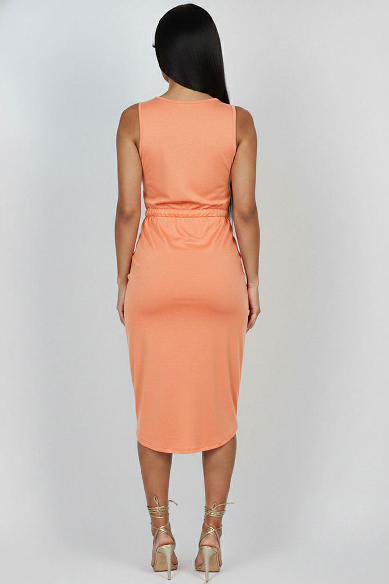Vestido midi sin mangas con cordón
