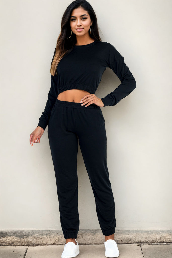 French Terry Elastic Waist Pullover & Joggers Set - Capella Apparel