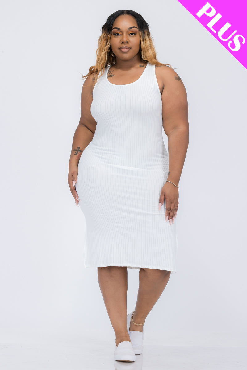 Plus Size Ribbed Side Slit Tank Dress (CAPELLA) - Capella Apparel