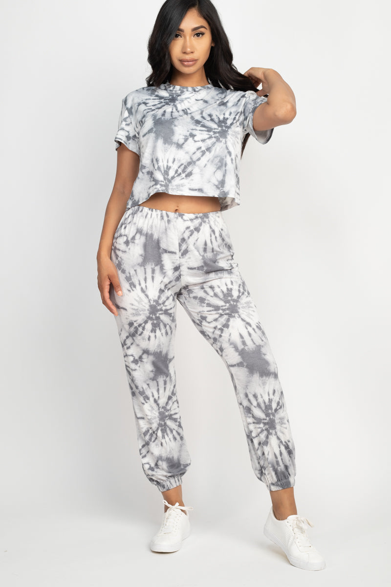 Tie Dye Short Sleeve Top Joggers Set Wholesale Capella Apparel