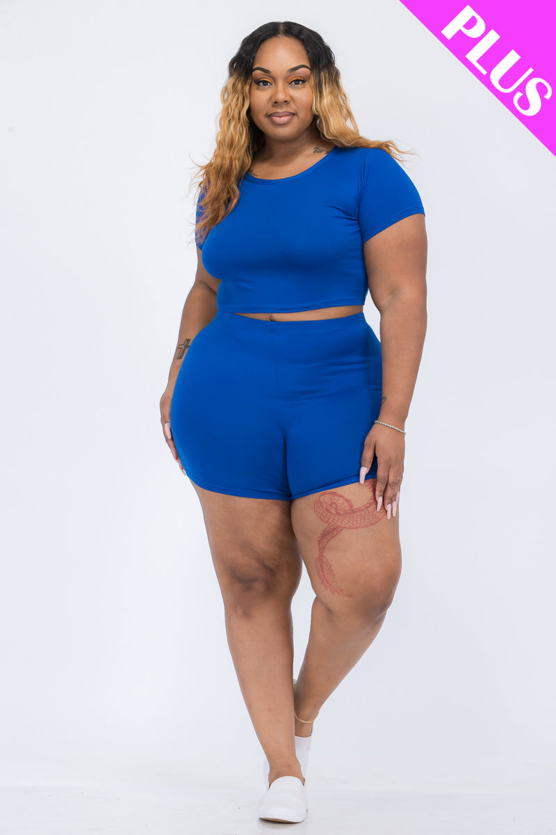 Plus Size Short Sleeve Crop Top & Shorts Set (CAPELLA) - Capella Apparel