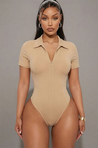 Zip Front Short Sleeve Bodysuit