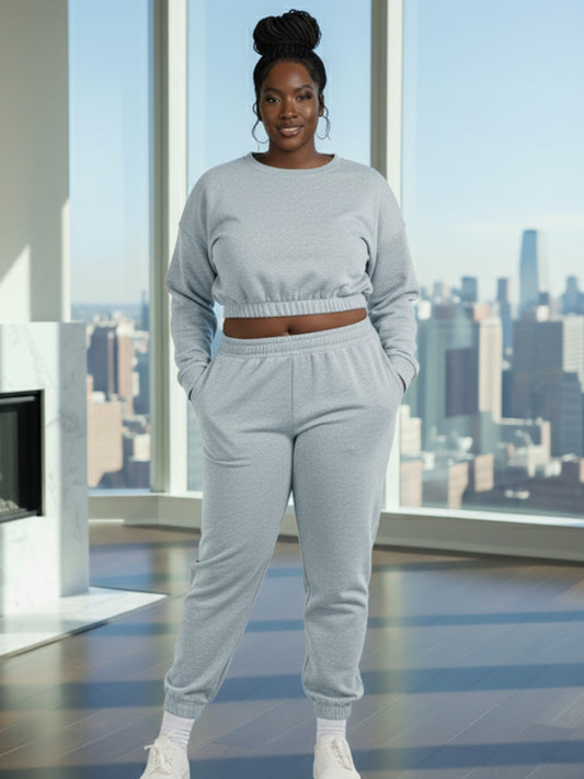 Plus Size French Terry Pullover & Joggers Set