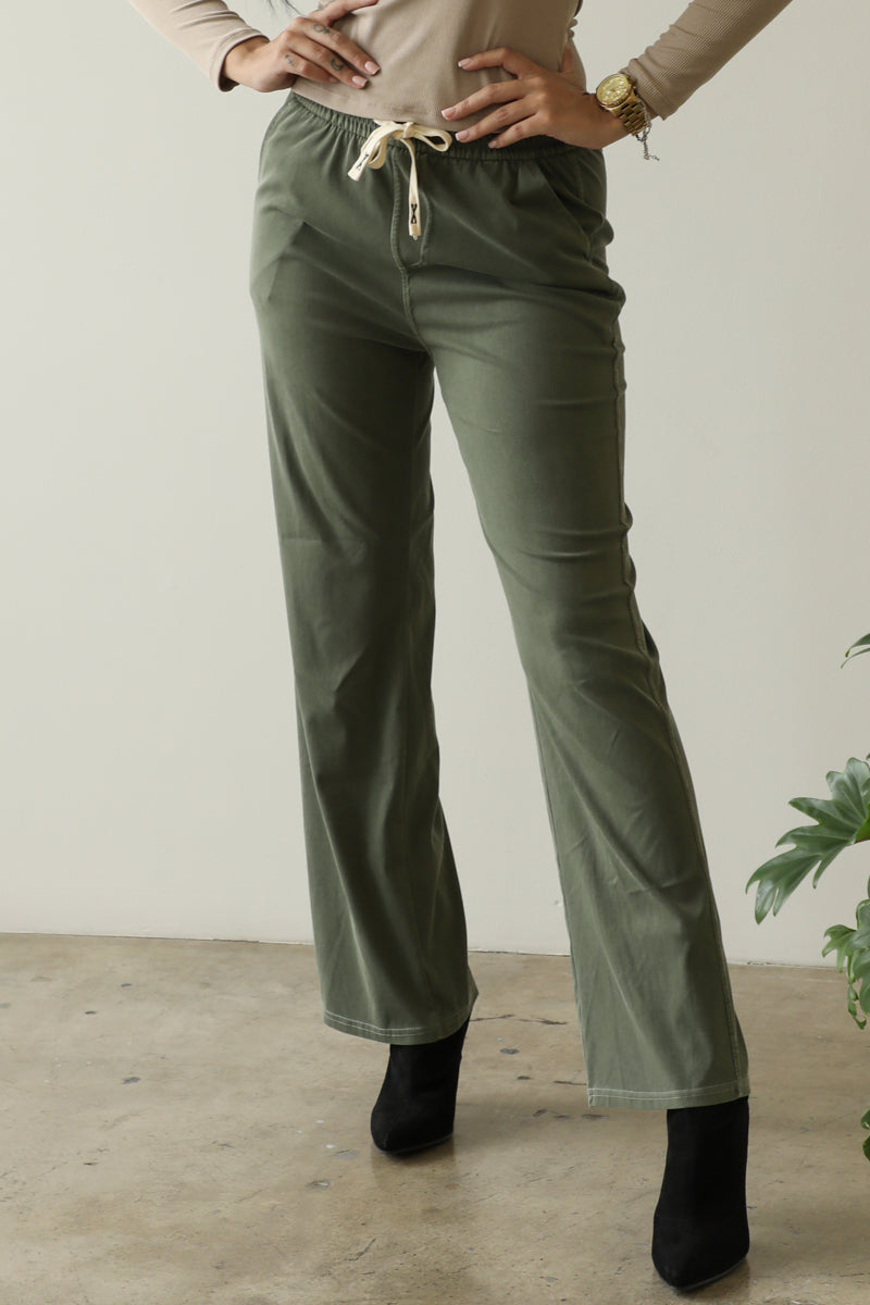 Knit Twill Drawstring Side Pocket Pants - Capella Apparel