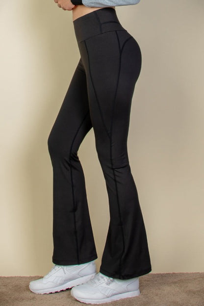 Wide Waistband Flare Leg Pants - Capella Apparel