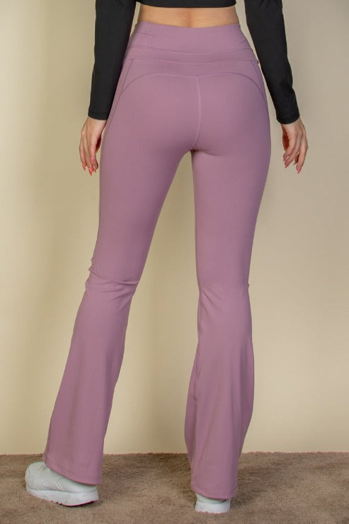 Wide Waistband Flare Leg Pants - Capella Apparel