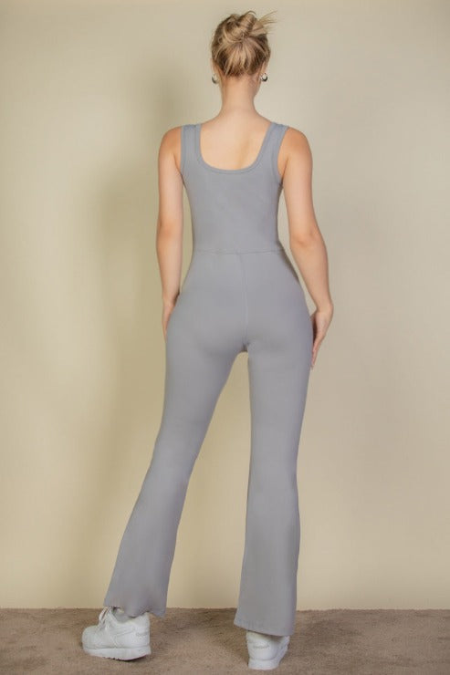 Solid Flare Leg Sports Jumpsuit - Capella Apparel