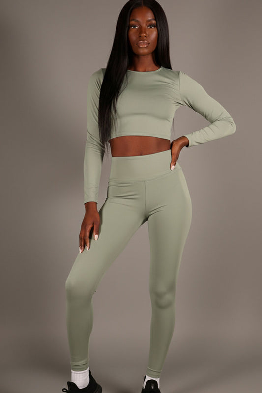 Long Sleeve Crop Top & High Waist Leggings Activewear Set