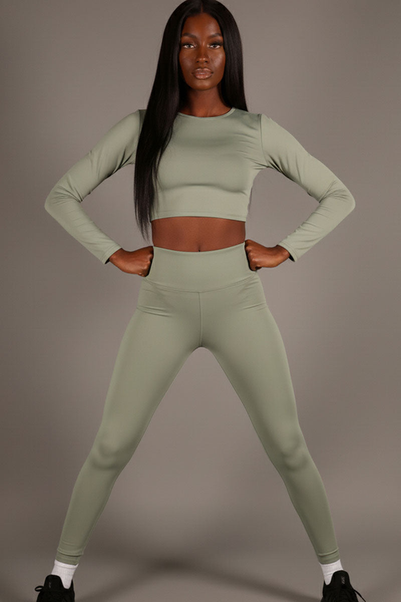 Long Sleeve Crop Top & High Waist Leggings Activewear Set – Wholesale Capella Apparel