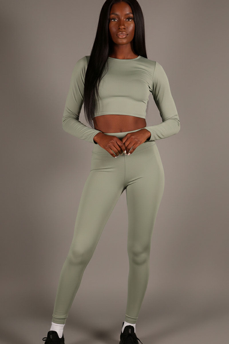Long Sleeve Crop Top & High Waist Leggings Activewear Set