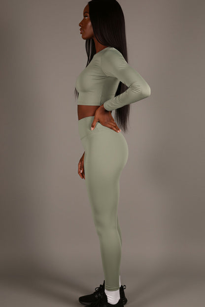 Long Sleeve Crop Top & High Waist Leggings Activewear Set