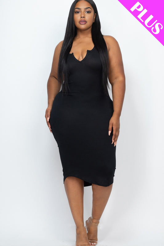 Plus Size Split Neck Tank Midi Dress