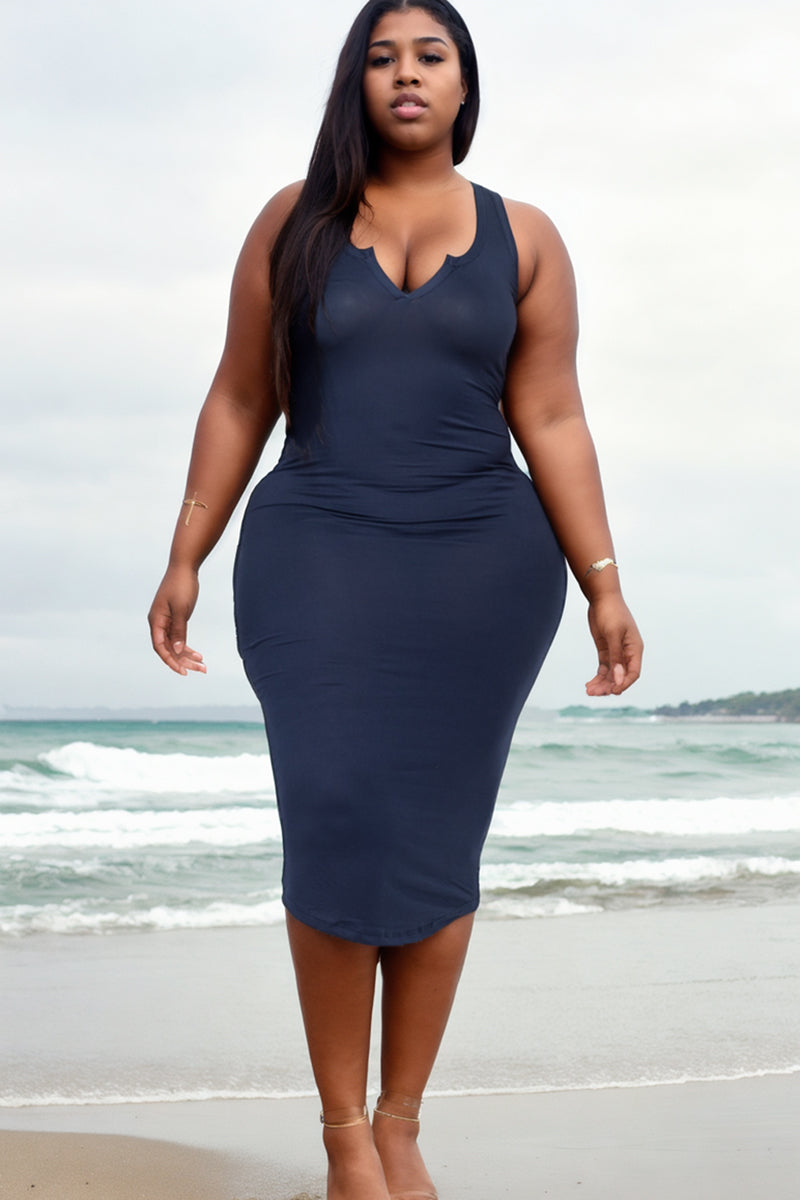 Plus Size Split Neck Tank Midi Dress - Wholesale Capella Apparel