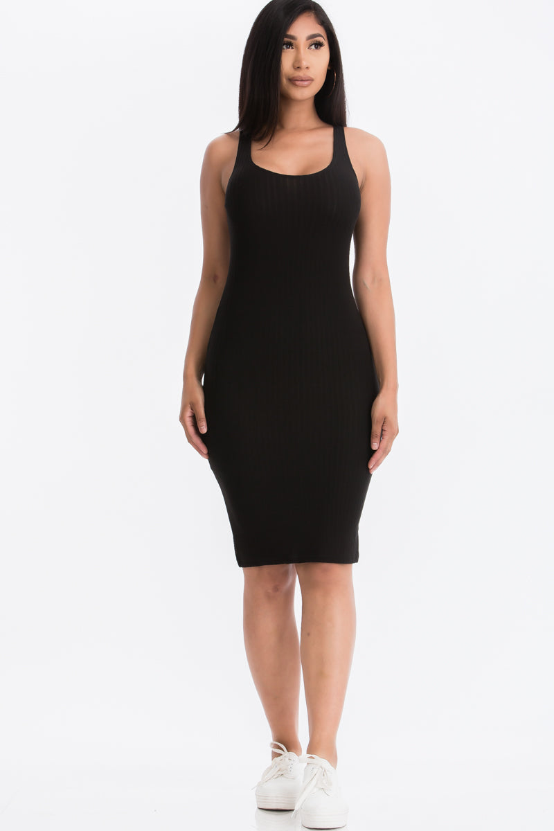 Ribbed Back Slit Bodycon Dress (CAPELLA) - Capella Apparel