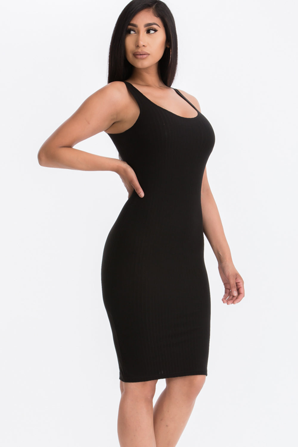 Ribbed Back Slit Bodycon Dress (CAPELLA) - Capella Apparel