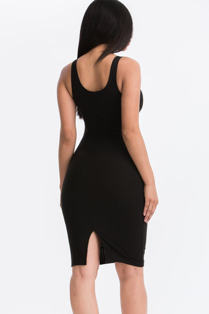 Ribbed Back Slit Bodycon Dress (CAPELLA) - Capella Apparel