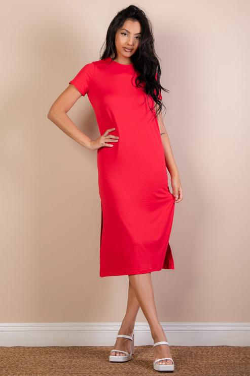 Side Slit Comfy Midi Dress - Wholesale Capella Apparel