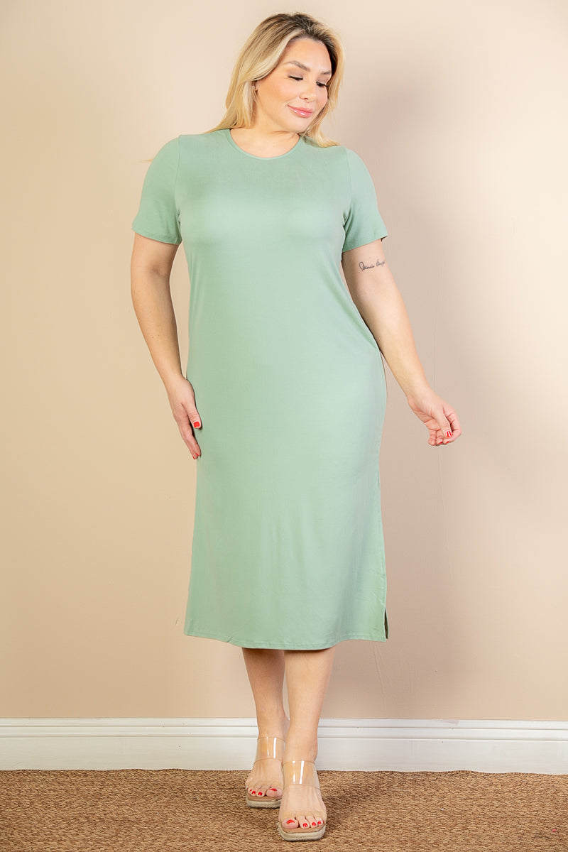 Plus Size Side Slit Comfy Dress - Wholesale Capella Apparel