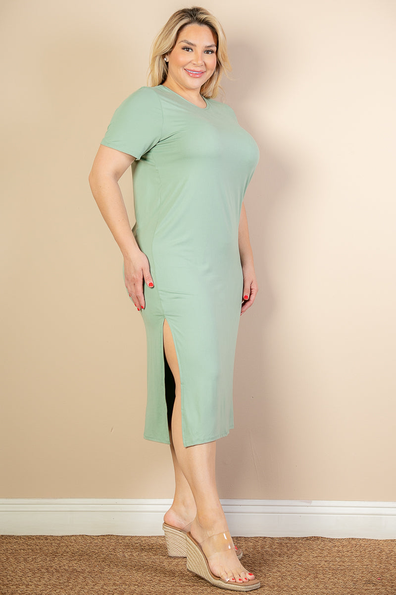 Plus Size Side Slit Comfy Dress - Wholesale Capella Apparel