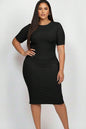 Plus Size Short Sleeved Ribbed Bodycon Midi Dress