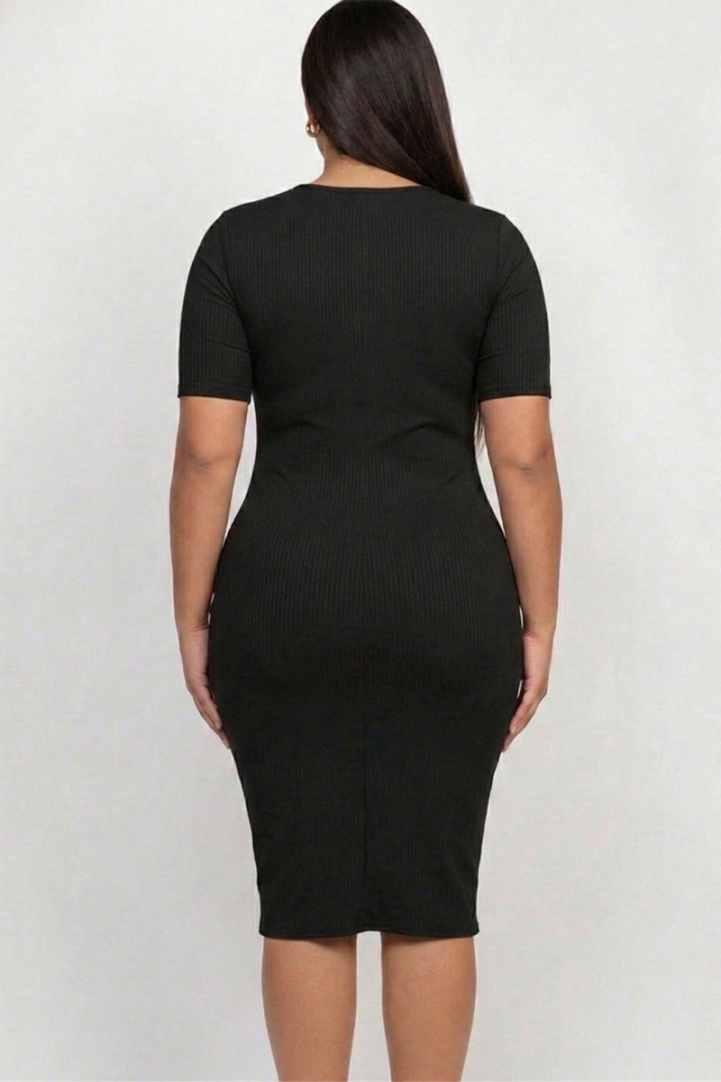 Plus Size Short Sleeved Ribbed Bodycon Midi Dress