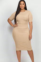 Plus Size Short Sleeved Ribbed Bodycon Midi Dress