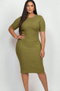 Plus Size Short Sleeved Ribbed Bodycon Midi Dress