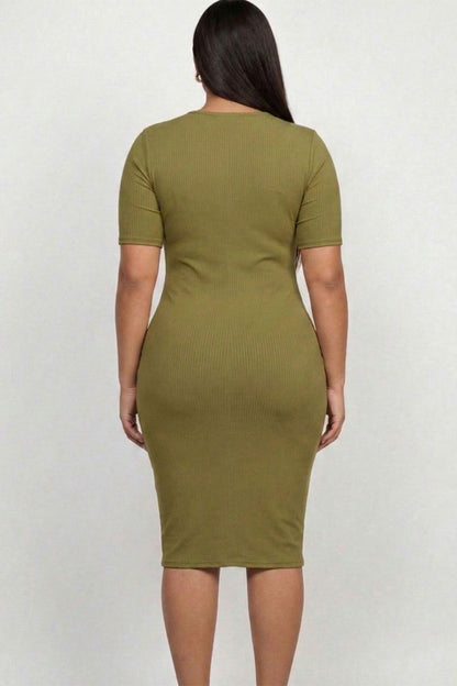 Plus Size Short Sleeved Ribbed Bodycon Midi Dress