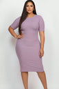 Plus Size Short Sleeved Ribbed Bodycon Midi Dress