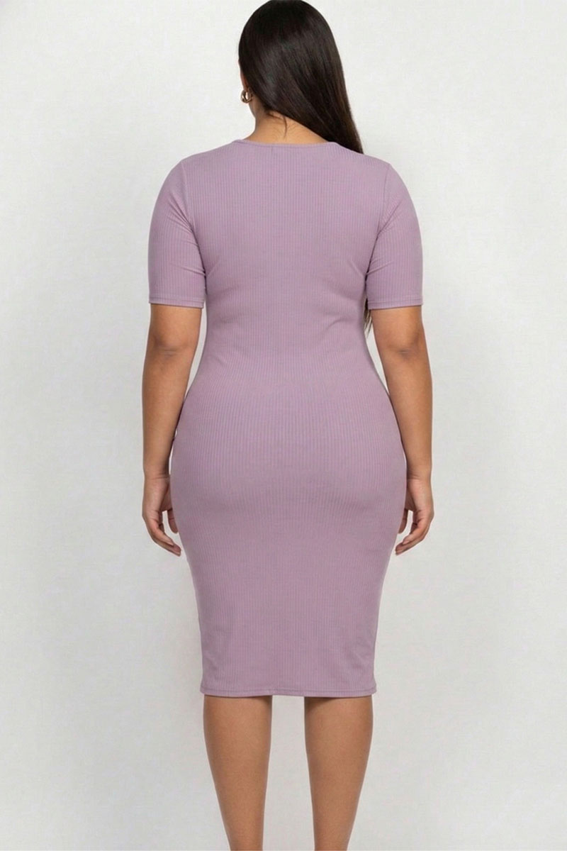 Plus Size Short Sleeved Ribbed Bodycon Midi Dress