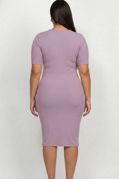 Plus Size Short Sleeved Ribbed Bodycon Midi Dress