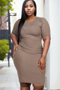 Plus Size Short Sleeved Ribbed Bodycon Midi Dress - Capella Apparel Wholesale