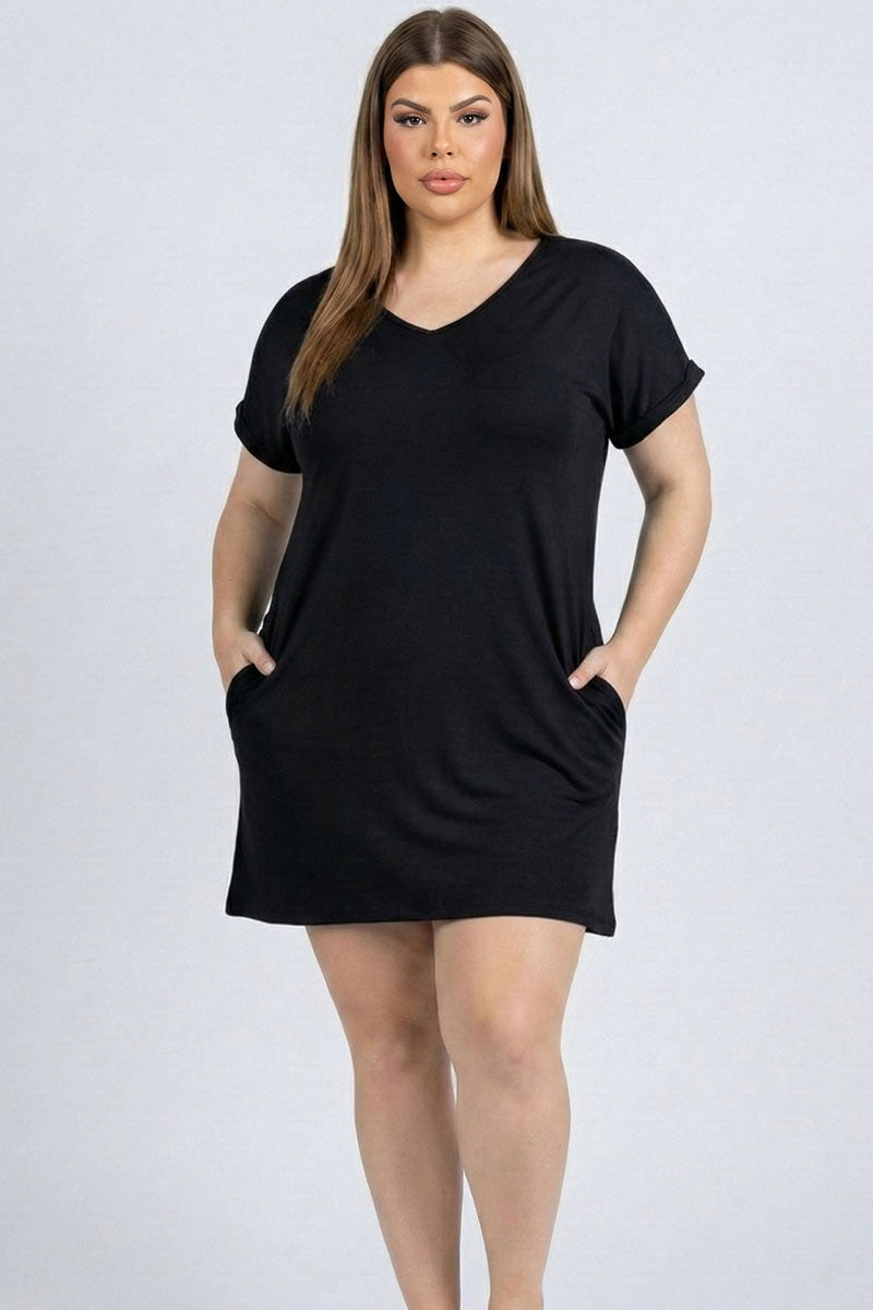 Plus Size Cap Sleeve Pocket Mini Dress (capella)