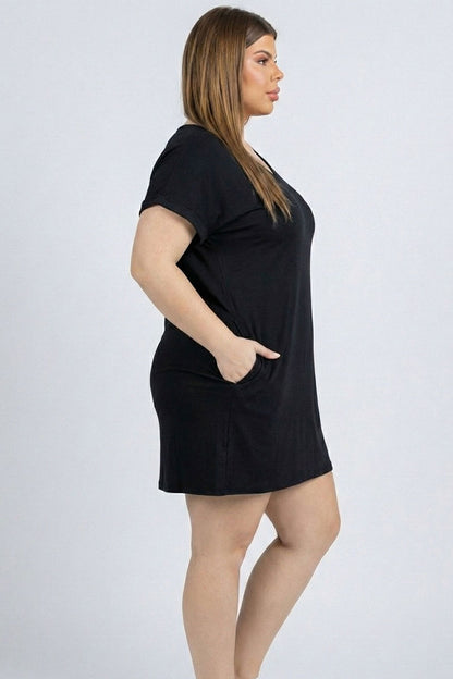 Plus Size Cap Sleeve Pocket Mini Dress (capella)
