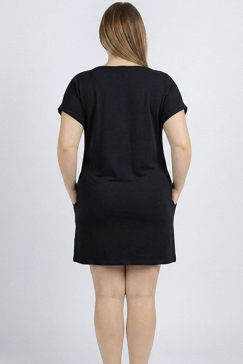 Plus Size Cap Sleeve Pocket Mini Dress (capella)