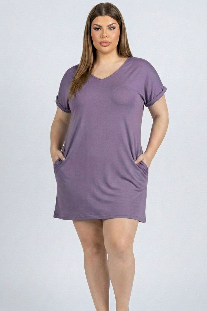 Plus Size Cap Sleeve Pocket Mini Dress