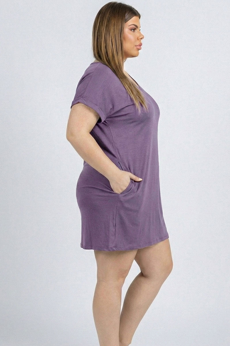 Plus Size Cap Sleeve Pocket Mini Dress (capella)