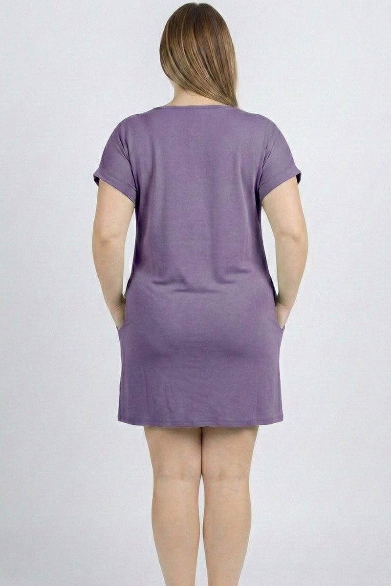 Plus Size Cap Sleeve Pocket Mini Dress