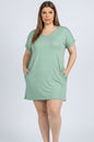 Plus Size Cap Sleeve Pocket Mini Dress