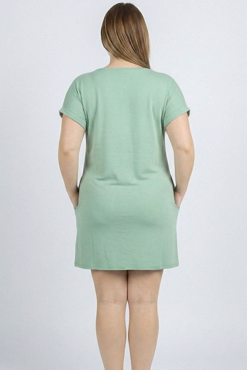Plus Size Cap Sleeve Pocket Mini Dress (capella)
