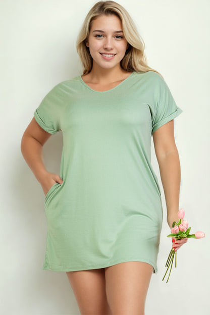 Plus Size Cap Sleeve Pocket Mini Dress - Capella Apparel Wholesale