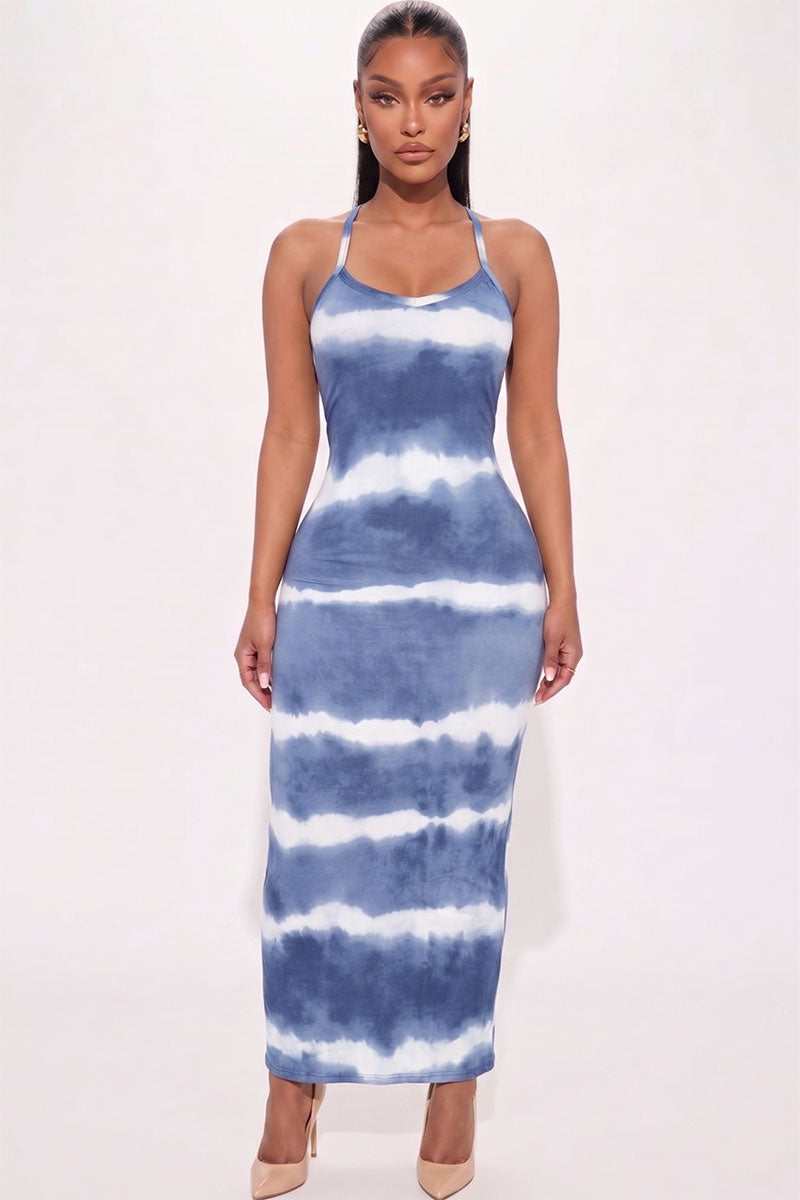 Stripe Tie-Dye Printed Maxi Dress Wholesale Capella Apparel Stripe Tie-Dye Printed Maxi Dress Wholesale Capella Apparel