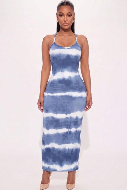 Stripe Tie-Dye Printed Maxi Dress