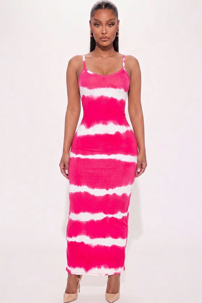Stripe Tie-Dye Printed Maxi Dress