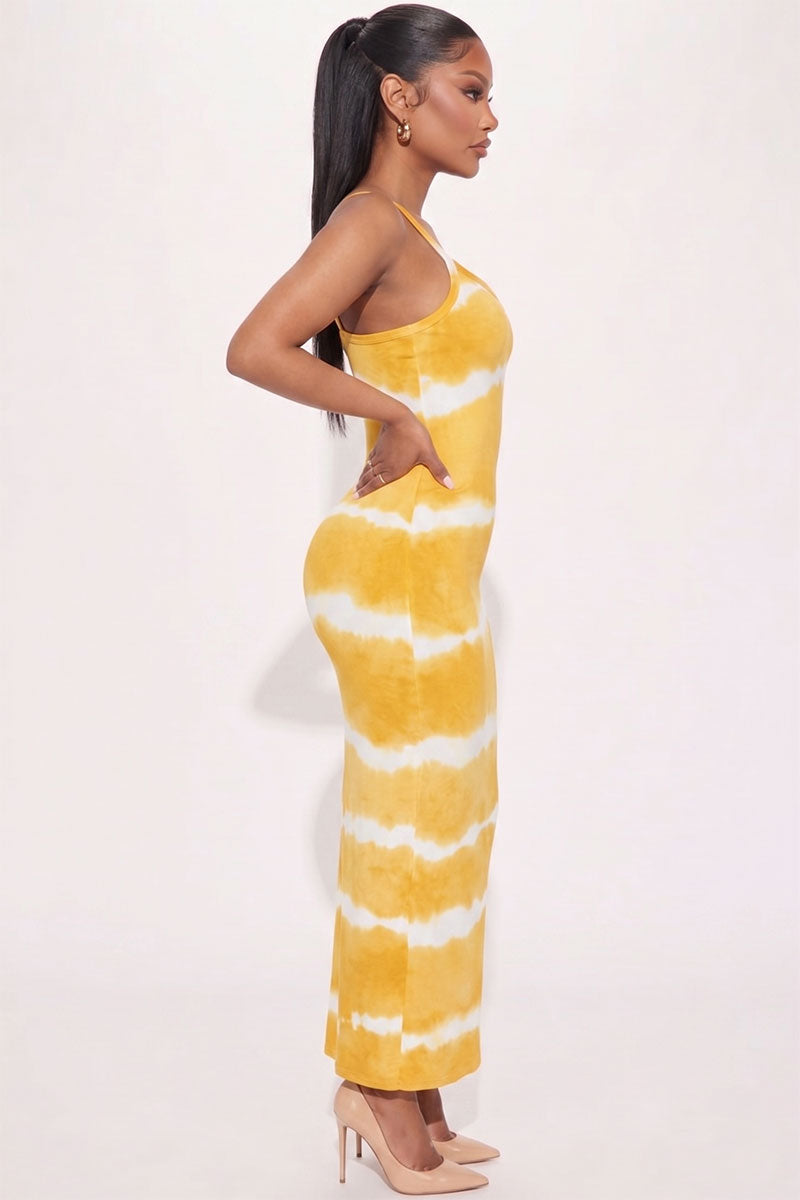 Stripe Tie-Dye Printed Maxi Dress
