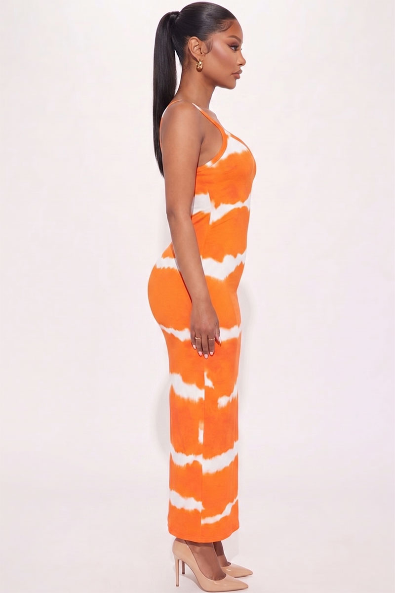 orange and white tie dye dress Tie-dye knit maxi dress Yellow / Orange For Women