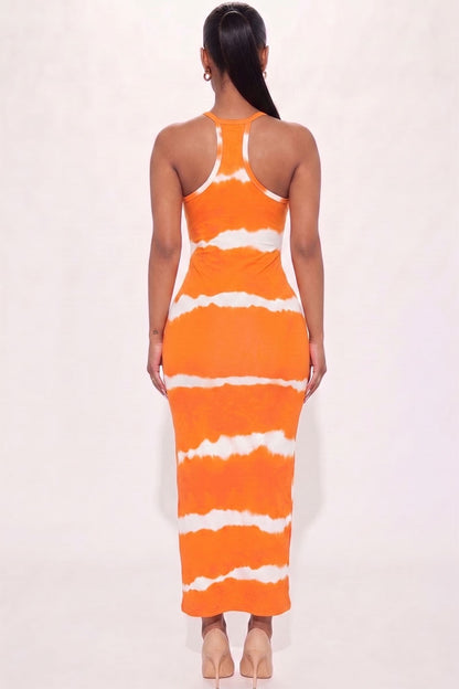 Stripe Tie-Dye Printed Maxi Dress