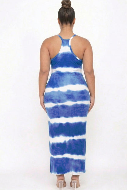 Plus Size Stripe Tie-Dye Printed Maxi Dress