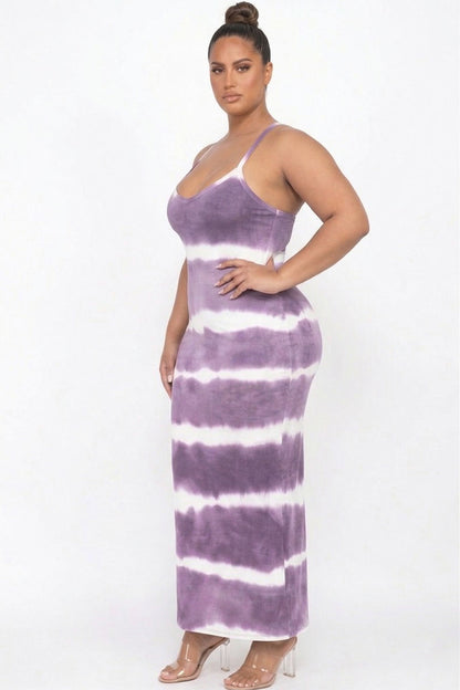 Plus Size Stripe Tie-Dye Printed Maxi Dress